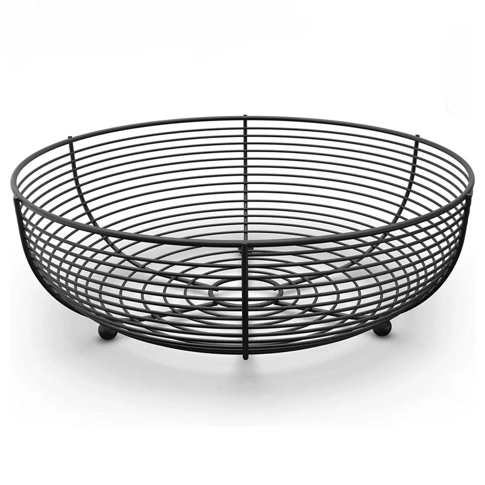 Modern Cottage Matte Black Iron Centerpiece Tabletop Basket Round Like New